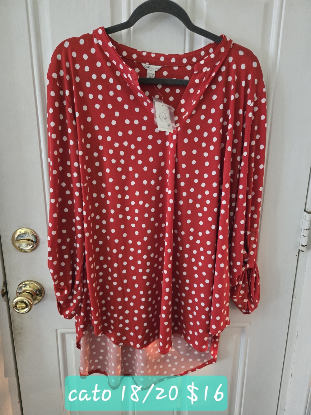 Cato Red and White Polka Dot Tunic Top
